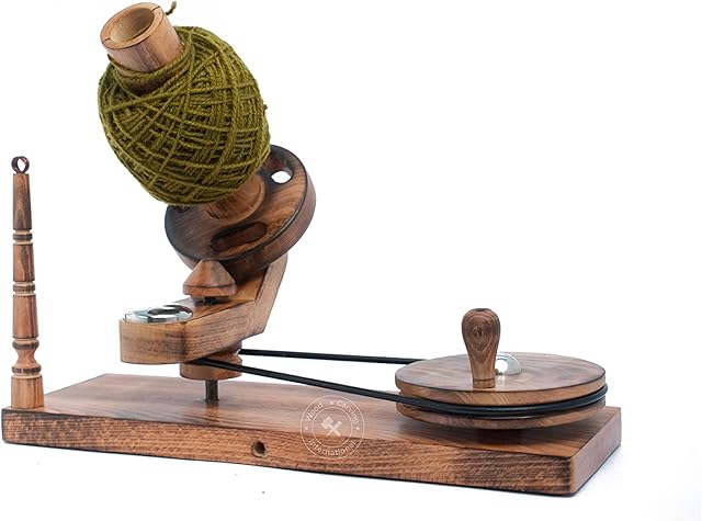 Wood Carving International WCI Hand-Operated Wooden Yarn Ball Winder for Large Capacity Winding, Center Pull Winder, Skein, Hank, Knitting and Crocheting, Premium Heavy Duty (Torched)