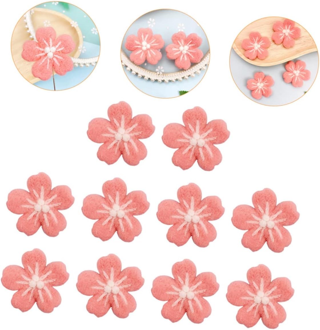 Uonlytech 10pcs Wool Felt Cherry Blossom Flower Handmade Craft Materials for Clothing Hair Accessories Hats and Photography Props Vibrant Colors Felt Material