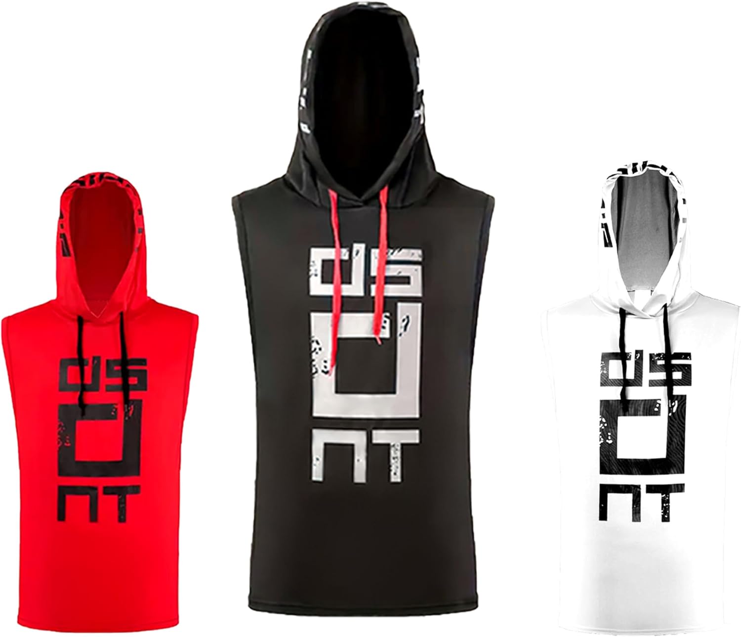 3-Pack Men's Sleeveless Hoodie - Polyester Quick-Dry Workout Vest for Gym, Running & Fitness