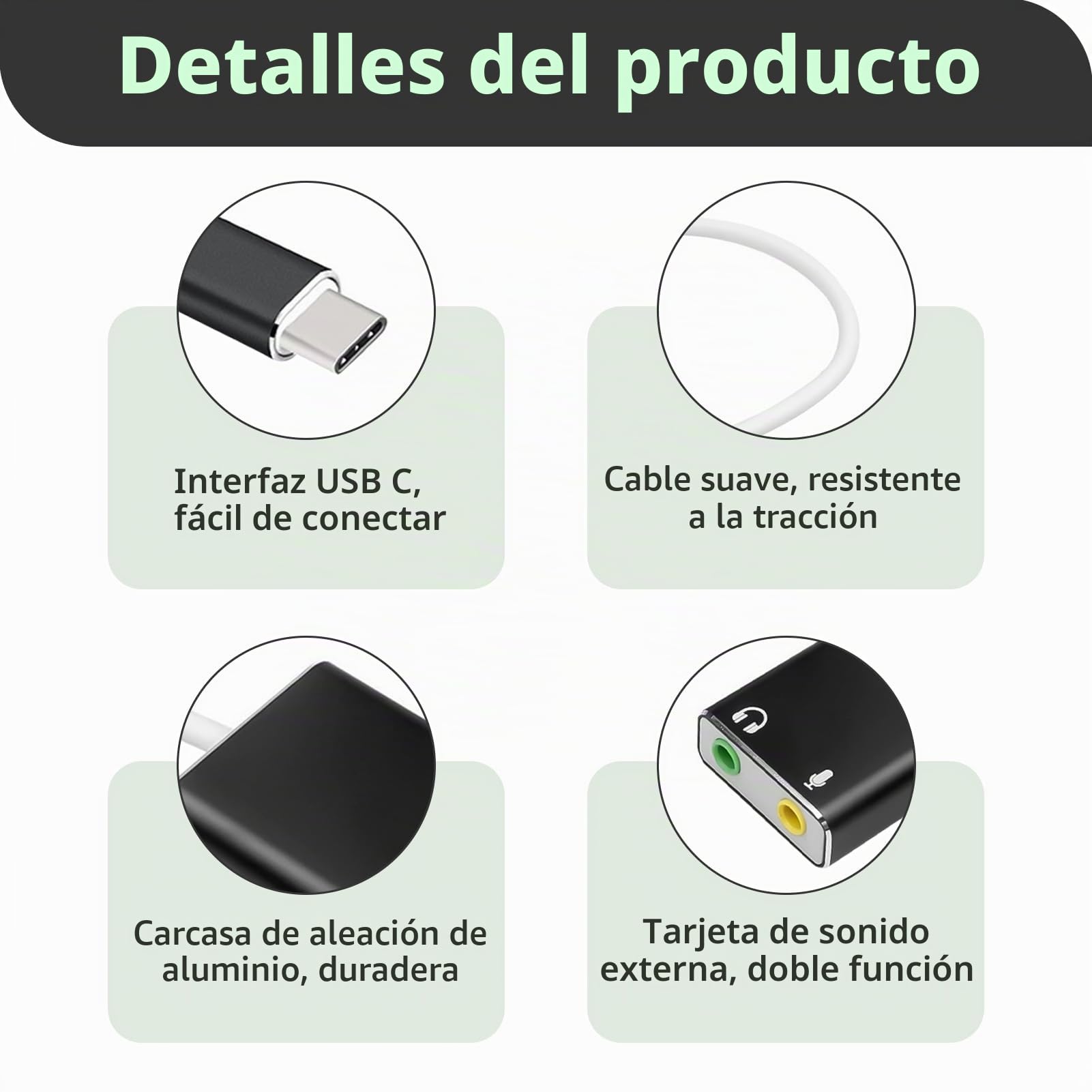 Adaptador Audio USB-C a Jack 3,5 mm con Entrada de Micrófono para Auriculares, Tarjeta de Sonido Externa Estéreo 3D, Compatible con PS4, PS5, Windows, Mac, Plug & Play, Sonido de Alta Fidelidad