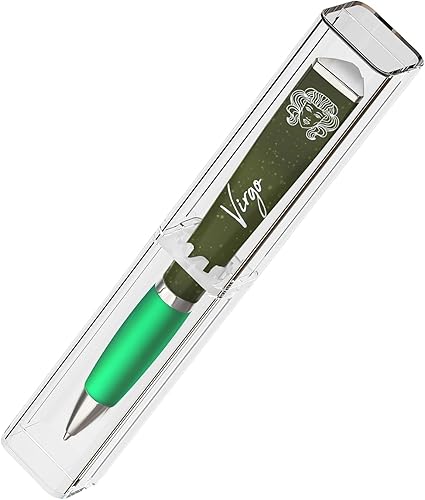 ANINKABOVE Bolígrafos de signo del zodiaco Virgo (bolígrafo de 3 caras en estuche acrílico) Regalo de bolígrafo del zodiaco, diseño de constelación