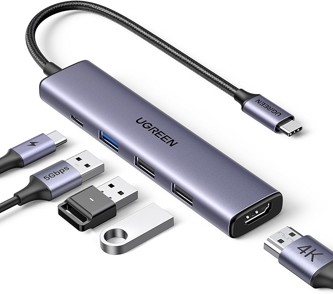 UGREEN Revodok 5合1 USB C集线器，含4K HDMI与100W快充，适用于MacBook、iPad Pro等