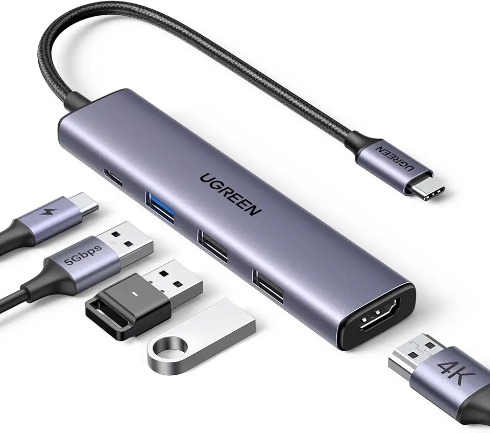 Ugreen Revodok 105 USB C Hub, 5 in 1 Multiport Adapter with 4K 30Hz HDMI, 100W Power Delivery, 3 USB A Data Ports, Type C Dongle for PC, Laptop Compatible with MacBook, iPad, iPhone 17/16/15 Pro Max