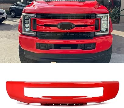 Race Red Steel Front Bumper Cover Compatible with 2017-2019 Ford F-250 F-350 Super Duty Pickup W/O Fog Lamp Hole Replace for FO1002439