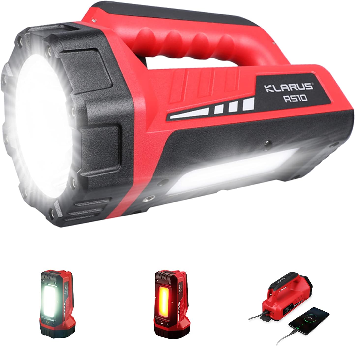 klarus RS10 Big Rechargeable Spotlight: 8000mAh Large Capacity, with Red Flood Mode, Flashlight Lantern Combo, Waterproof Heavy Duty LED Light for Camping, Power Outages and Emergencies