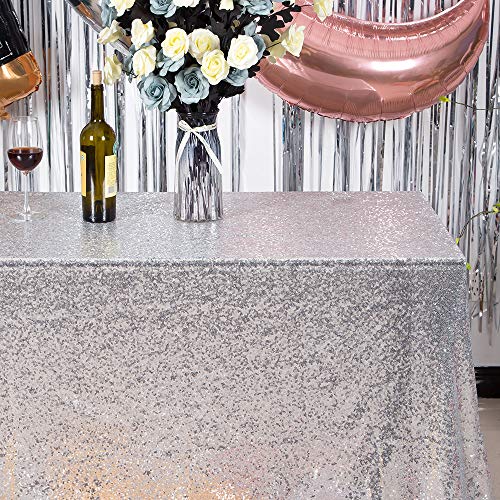 Jyflzq Silver Sequin Tablecloth 50" X 80" Rectangular Sparkly Drape Table Cloths Table Cover Overlay For Christmas Wedding Birthday Parties Baby Shower #TOP2
