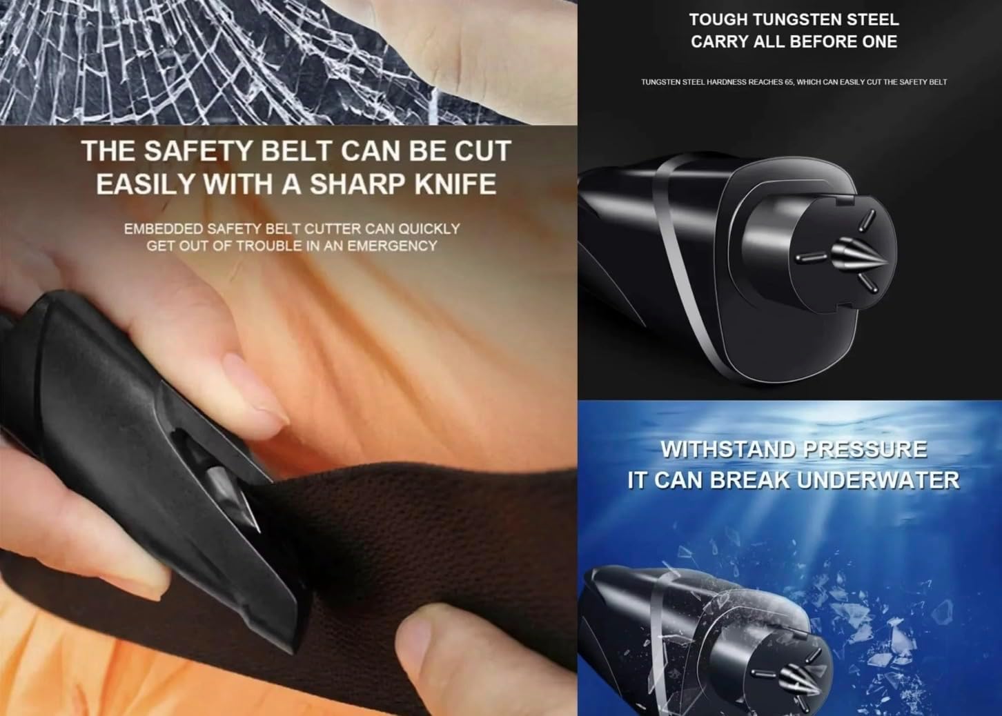 5 Must-Have Items for Every Car: Car Accessories Set Emergency Glass Breaker, Screw Tire Repair, Window Cleaner, Jack Rod, and Mirror Rain Guard Brow. Marteau brise vitre