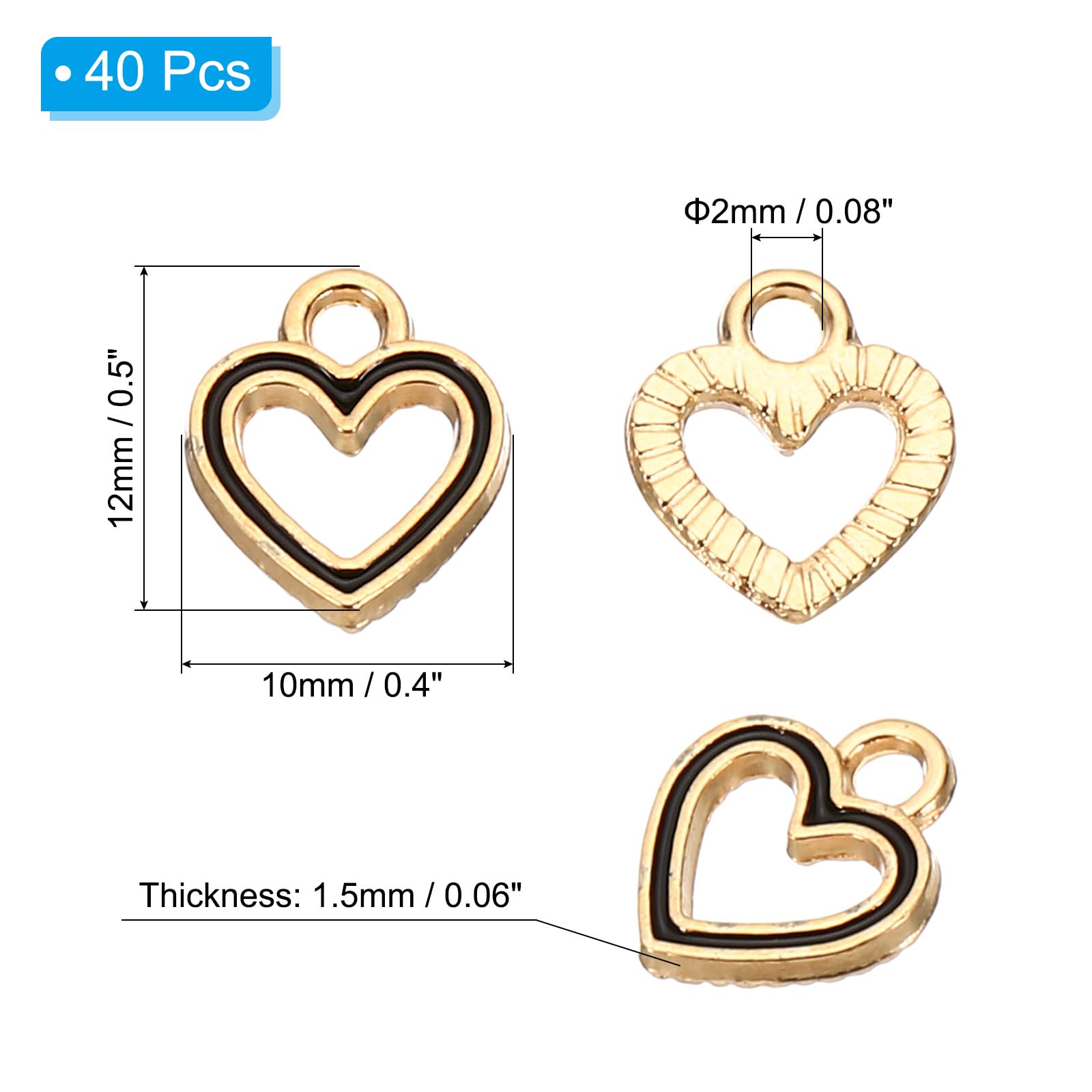 PATIKIL 12x10mm Enamel Charm, 40Pcs Alloy Hollow Heart Charm Pendant for Jewelry Making Necklace Bracelets DIY Accessories, Black - Image 2