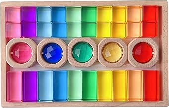 Ensemble de Blocs de Construction en Bois Acrylique et en Forme de gemme, Jouet éducatif et sensoriel avec Plateau de Rangement, Jeu d'empilage, Style A