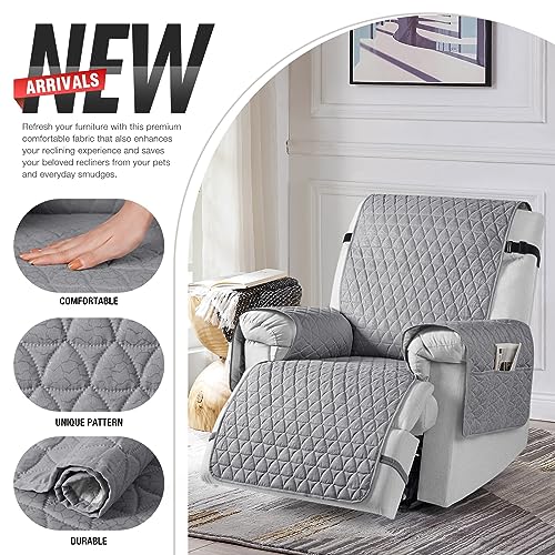 TAOCOCO 100% Waterproof Recliner Chair Covers, Non Slip Recliner Covers that Stay in Place, One-Piece Washable Reclining Chair Cover with Elastic Straps, Light Grey, Fits 25" Seat Width — view 6