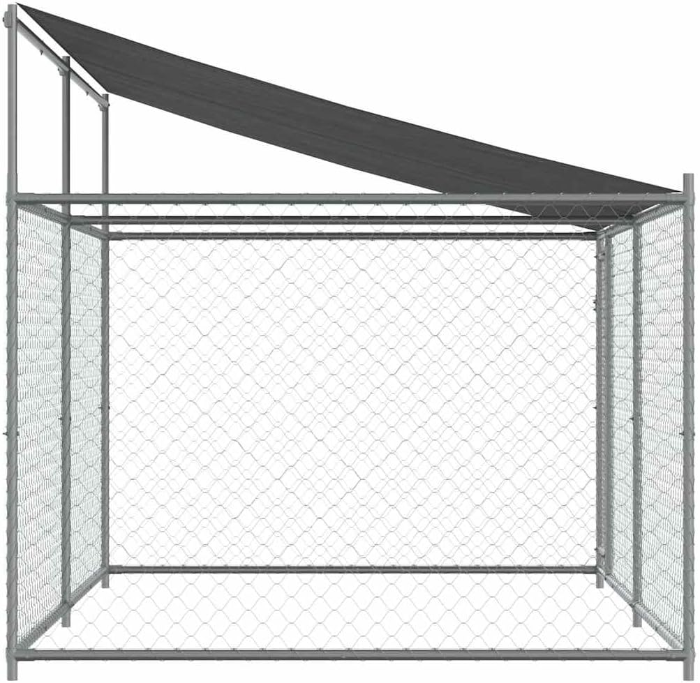 vidaXL Dog Cage with Roof and Door, Outdoor Dog Kennel Animal Cage, Dog Pen House, Pet Crate Playpen for Yard, Gray Galvanized Steel