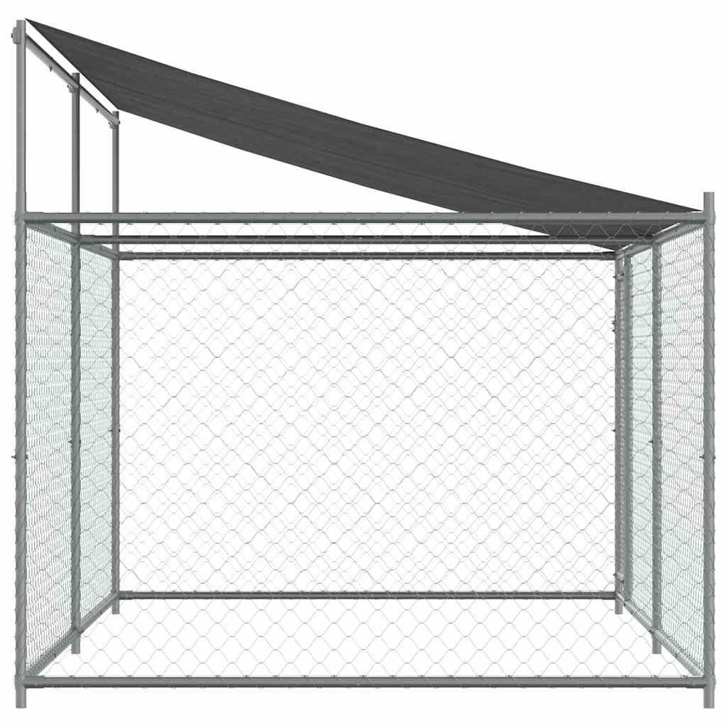 vidaXL Jaula de Perros Techo y Puerta, Perrera de Malla para Cachorros, Corral para Animales, Caseta de Exterior, Acero Galvanizado Gris