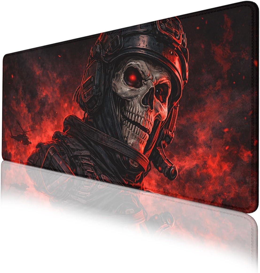 Dark Skull Gaming Mouse Pad Red Flame Aesthetic Extended Gaming Mouse Pad Mat with Stitched Edge Non-Slip Base Office Computer Keyboard Laptop 31.5"x11.8"