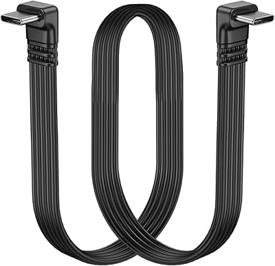 Short 90 Degree USB Type C 2.0 Flat Cable,PD 65W USB C 2.0 Fast Charge Cable,Short USB Type C Flat Soft Data Cable,Data & Fast Charging Sync Cord (Angle to Angle)