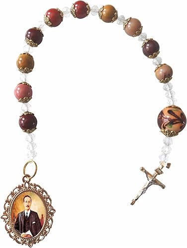José Gregorio Hernández Médico Venezolano Coronilla o Rosario de Bolsillo Cuarzo Marrón Incluye Postal de Rezo Bendecida por Su Santidad, Vidrio, No