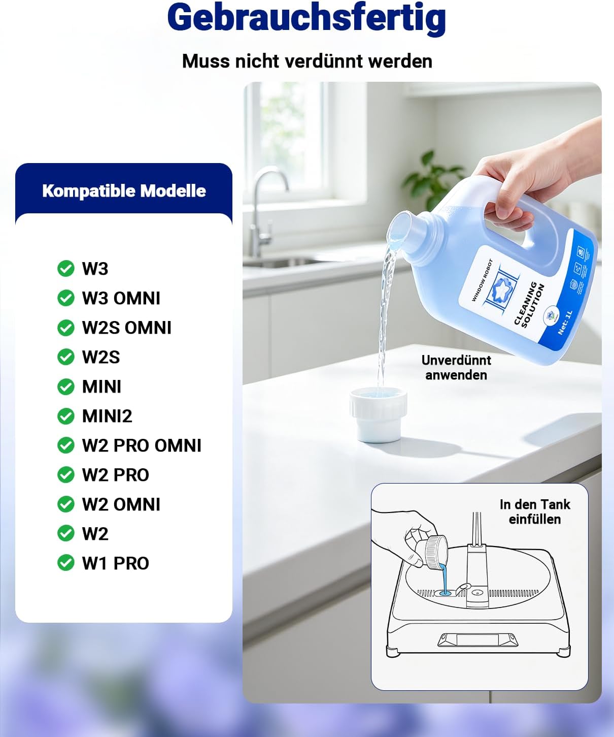 2 x 1 L Reinigungslösung für ECOVACS Winbot, Reiniger für Fensterroboter - Détails et caractéristiques