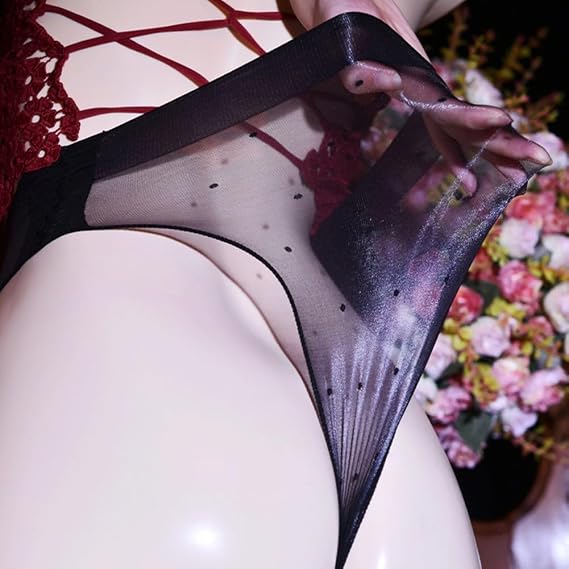 Elegant Mesh See Through Briefs for Women in Lingerie Sleepwear High Waist Style (Black)