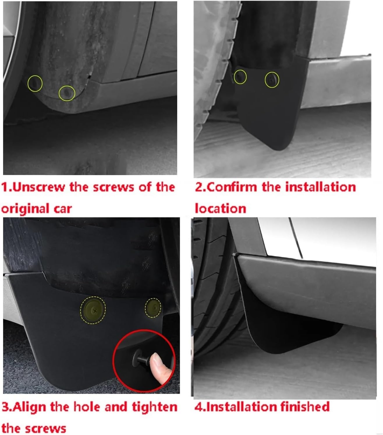 4X Hidden Splash Guards Mudguard Fender Mudflaps Mud Flaps Front Rear TPE No Drilling Compatible with Tesla Model Y 2020-2024 2021 2022 2023