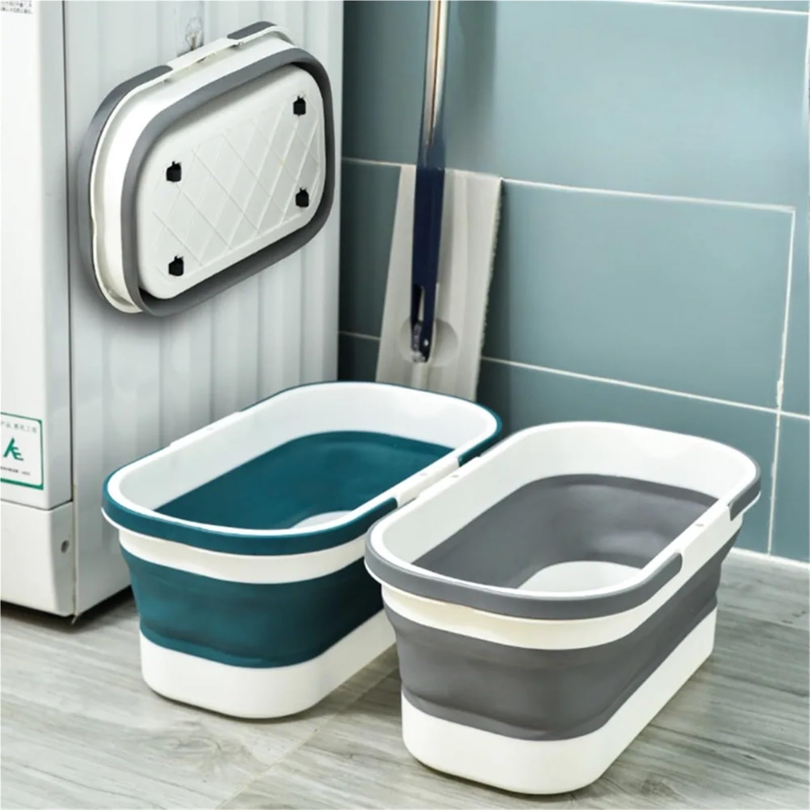 1 pièces Seau Pliant Article ménager for Le Lavage pêche Camping Bassin à vadrouille Portable Panier Linge Pliable avec Roue d'eau pour Les Voyages La Randonnée(12L Blue)