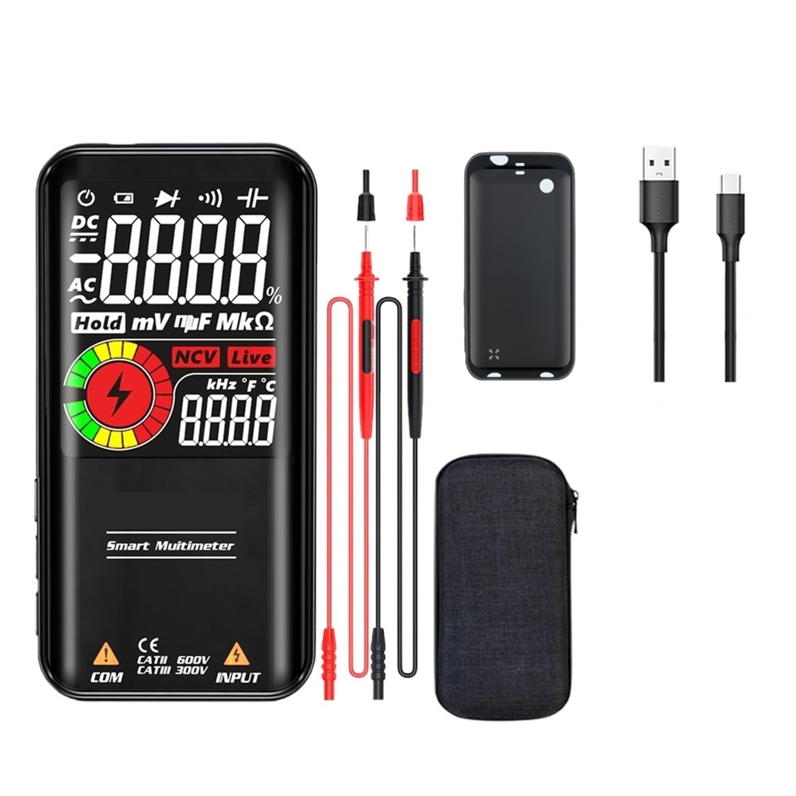 Multimetr Cyfrowy Profesional Multimetro Smart DC AC Kondensator Napięciowy Ohm Dioda NCV EMF Tester Detector Szybko Dokładnie Łatwy Odczyt(S11 BLACK)