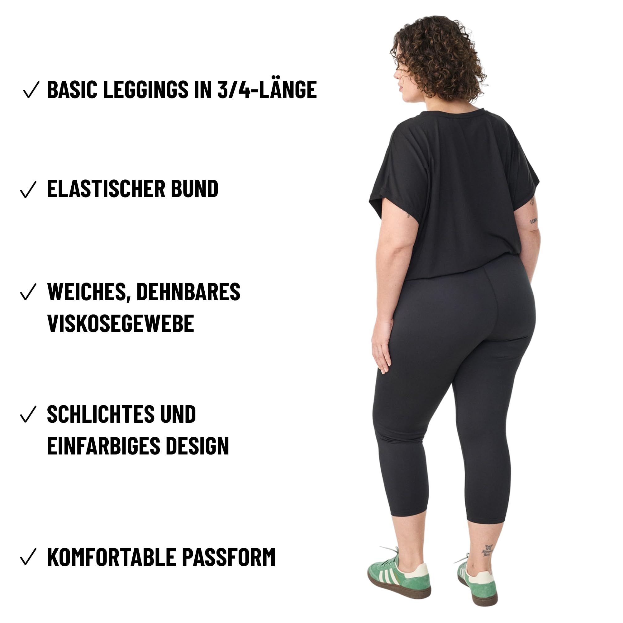 Zizzi Capri Sport-Leggings Damen große Größen, 3/4 Workout-Tights Schwarz | Eng anliegende Workout-Capris in 3/4-Länge für curvy Damen: sportliche Sporthose und Capri-Leggings mit breitem Bund