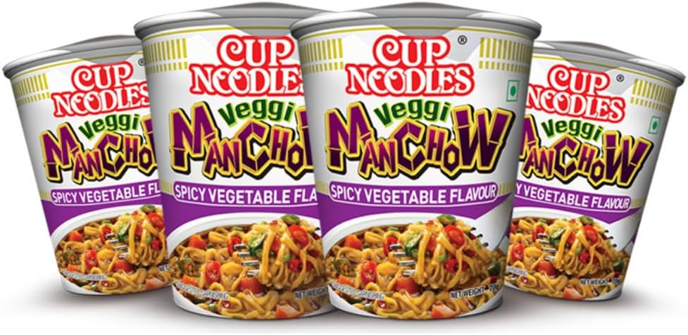 Nissin Vegetable Manchow | Zesty Veg Manchow Flavor in Every Cup | Quick, Delicious, & Full of Spice,70 G (Pack of 4),Vegetarian