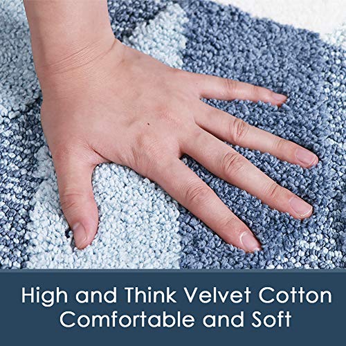 Tiita Bath Mat Runner Large Bathroom Rugs 24" X 40" Blue Absorbent Floor Foot Mat Shaggy Microfiber Geometric Pad Shower Rug Runner, Blue #TOP1