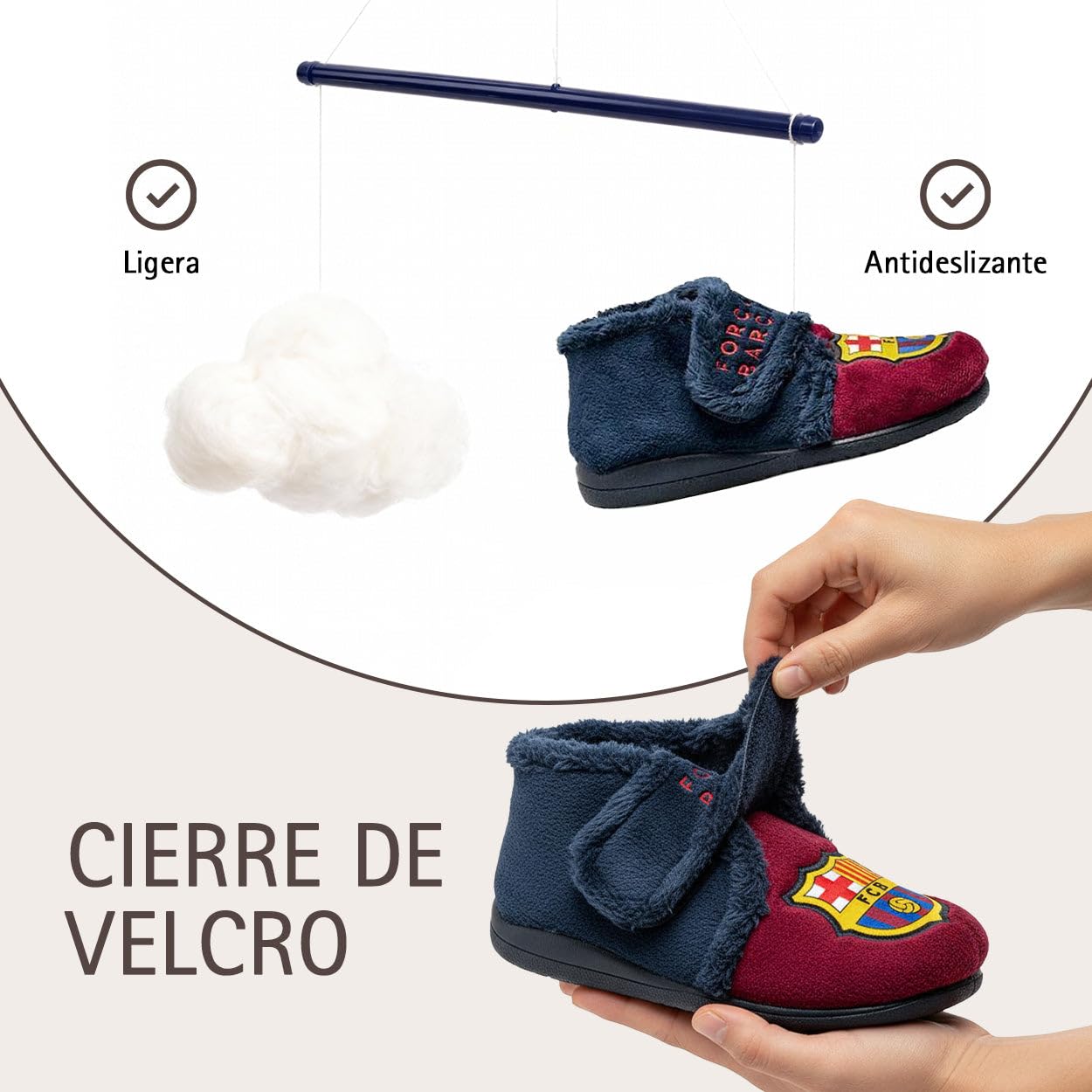 MARPEN SLIPPERS, Zapatillas de Casa Botitas de Invierno del FC Barcelona de Fútbol con Velcro para Niño o Niña