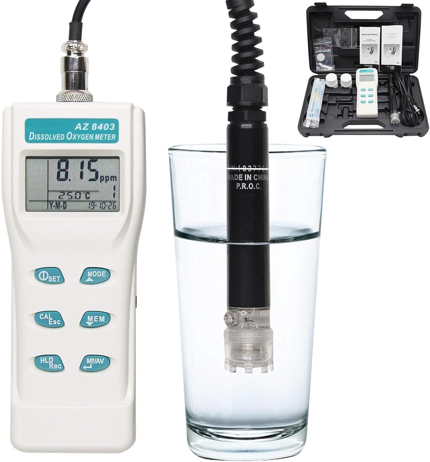 Dissolved Oxygen Meter, 3 in 1 DO Salinity Temperature Tester, Dissolved Oxygen 0.0 to 199.9% Aquarium Oxygen Meter Analyzer Probe Water Oxygenator