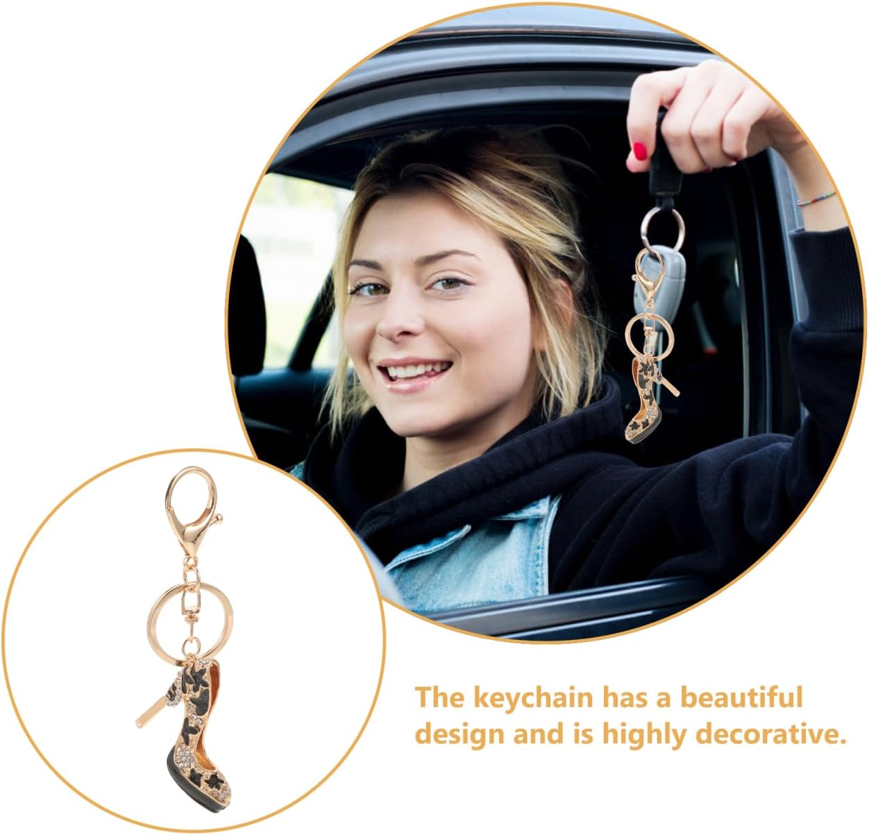 GALPADA High Heel Rhinestone Keychain Elegant Shoe Charm Lightweight Key Ring Pendant for Car Keys Purse Bag Accessory - Image 7
