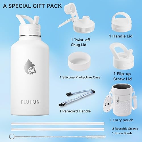 Miniatura 7 de Botella de agua de medio galón aislada, botella de agua de 64 onzas, tapas con pajilla y asa, jarra de agua de medio galón de doble pared, perfecta