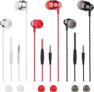 3 Packs Earbud Headphones with Remote & Microphone, findTop in Ear Earphone Brass Sound Noise Isolating Tangle Free for iOS and Android Smart Phones and Laptops