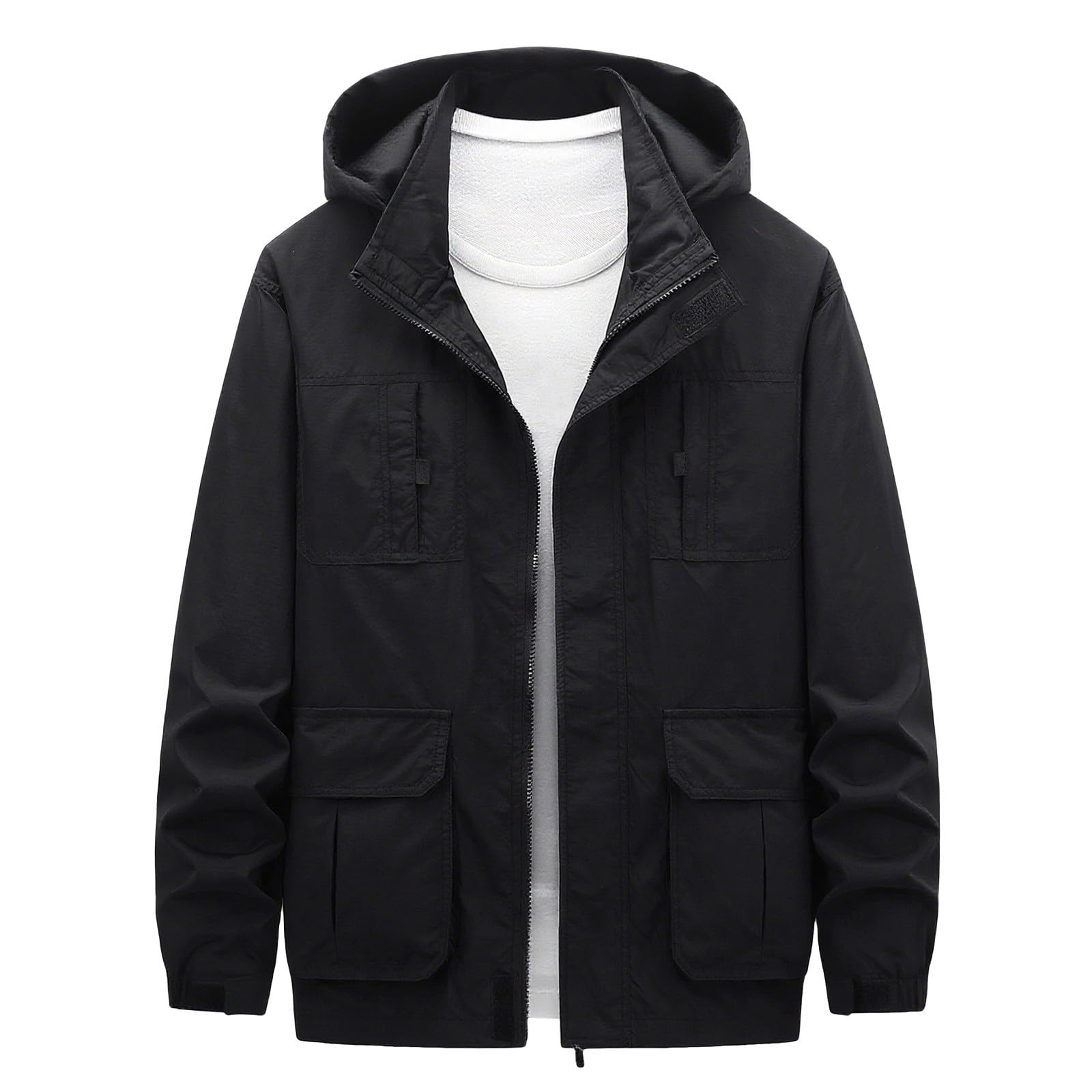 Generisch Chubasquero para hombre, exterior, monocolor, chaqueta de senderismo, impermeable y funcional, práctica chaqueta softshell, multifuncional, chaqueta de trekking con varios bolsillos, anorak