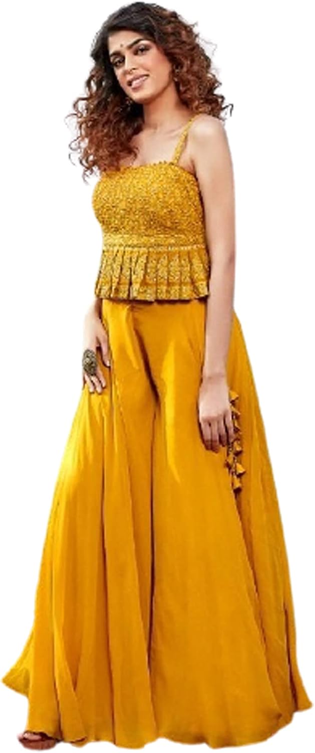 Yellow Frill Crop top \u0026 plazzo pant 