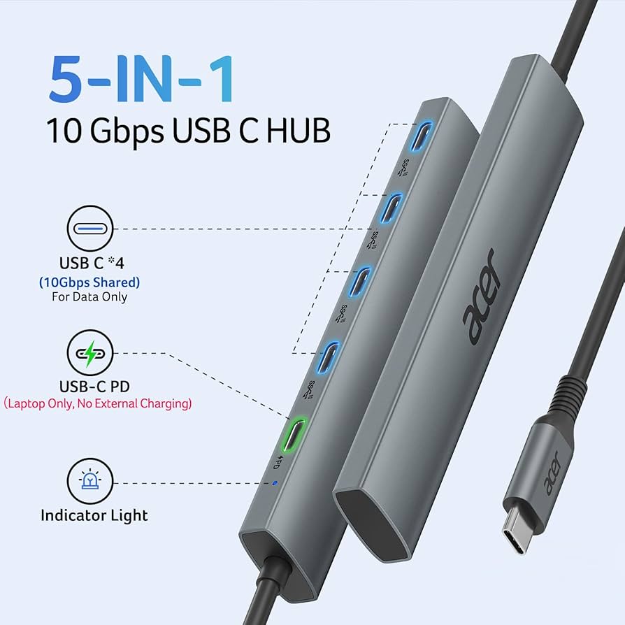 Amazon.com: Acer 10 Gbps USB C Hub, USBC Splitter with 4*USB C 3.2
