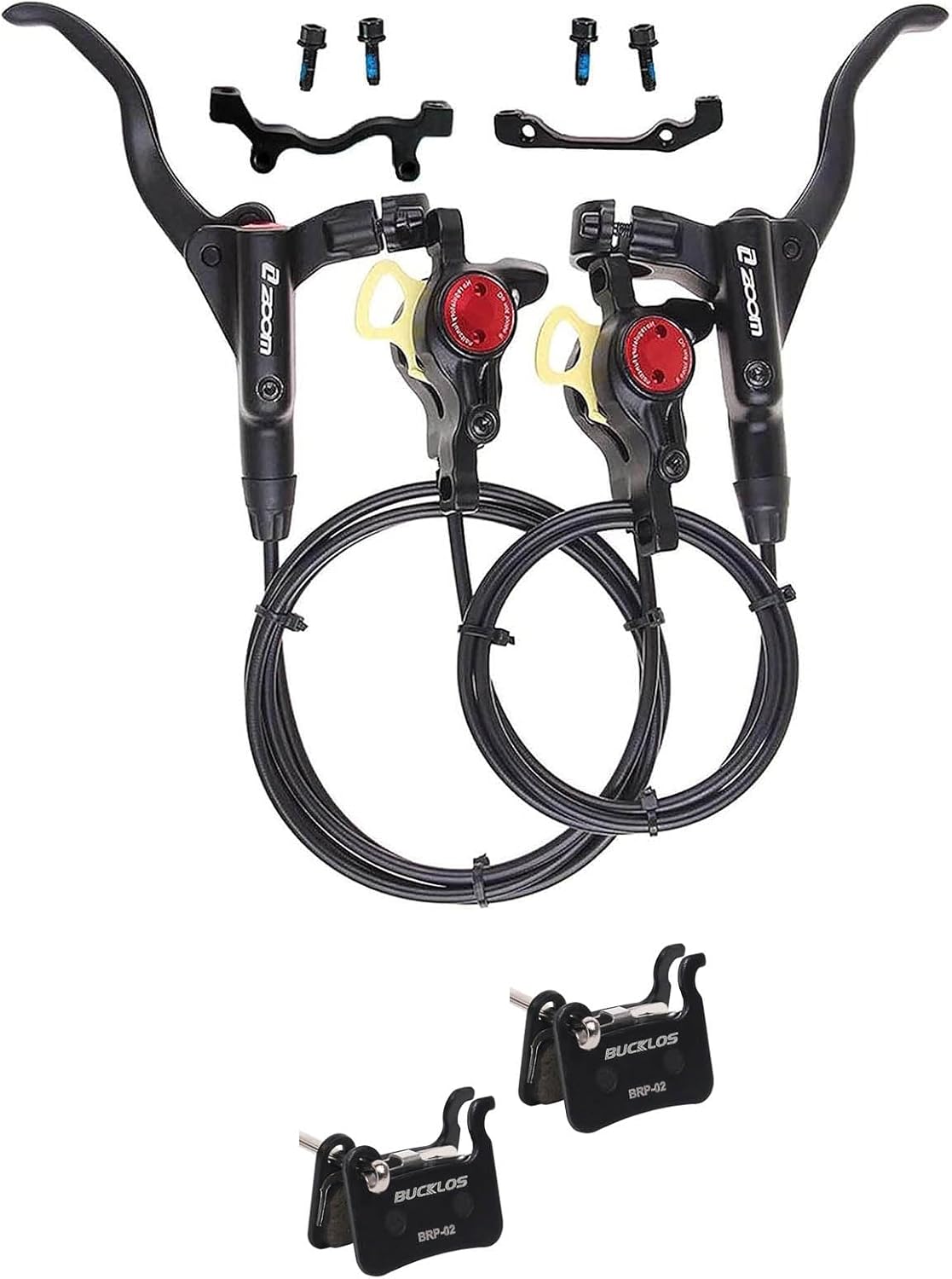 BUCKLOS MTB Hydraulic Disc Brakes Mountain Bike Hydraulic Brake Set and 2 Pair Resin Bike Disc Brake Pads Compatible with Shimano Deore XT XTR LX SLX Hone Alfine Saint Disc Brake