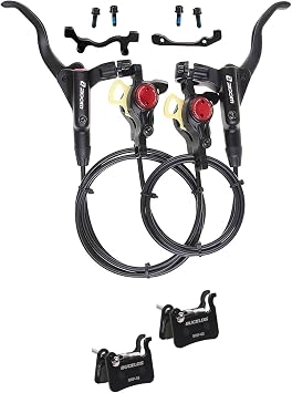 BUCKLOS MTB Hydraulic Disc Brakes Mountain Bike Hydraulic Brake Set and 2 Pair Resin Bike Disc Brake Pads Compatible with Shimano Deore XT XTR LX SLX Hone Alfine Saint Disc Brake