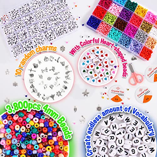 Goody King 4Mm 5000Pcs+ Beads For Jewelry Making Kit - Bracelet Making Kit Glass Seed Beads Craft Kit Set, Letter Alphabet Diy Arts And Crafts - Birthday Easter Gift For Her Women Kid Age 6 7 8 9 #TOP2