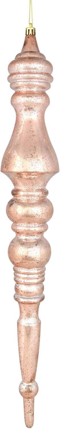 Vickerman 20" Mercury Finial Ornament, Shatterproof Plastic, Christmas Tree Decoration, Rose Gold