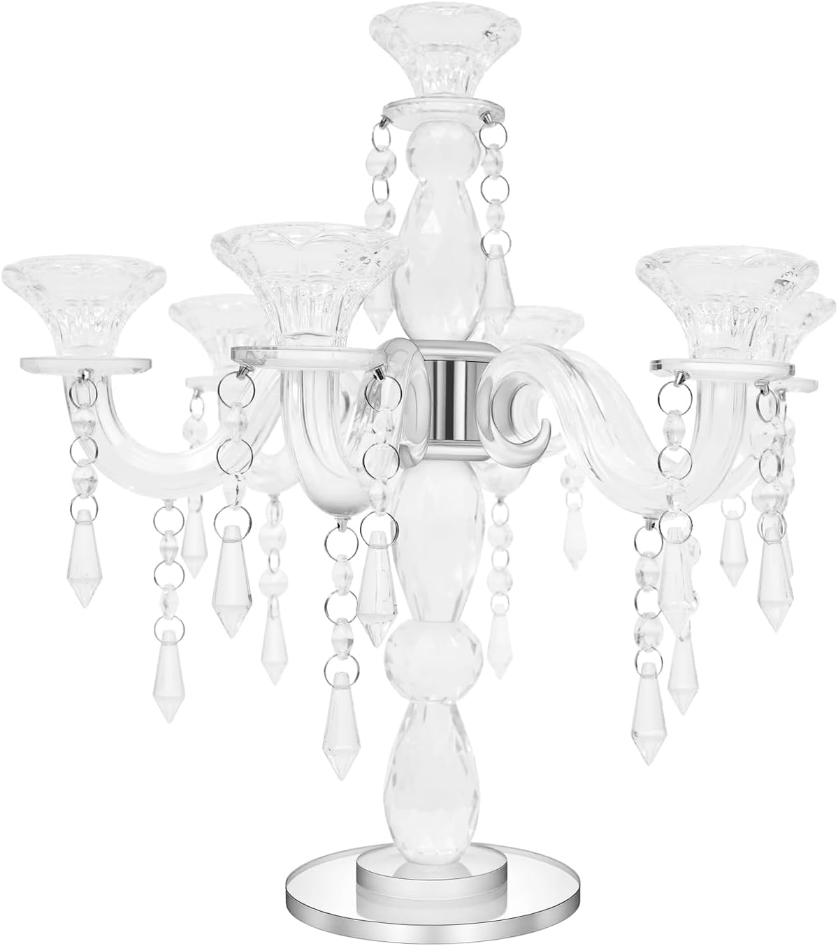Bepritm 7-Arm Crystal Candle Holder, 14 Inch Taper Candlestick Candelabra Centerpiece for Wedding, Dining Table, Party, Home Decor, Event, Festival Lighting