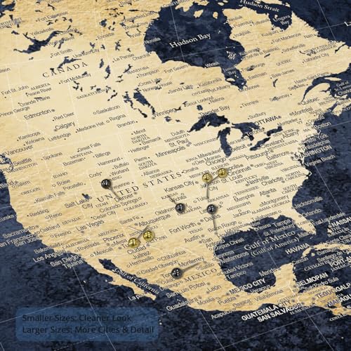 Image of IPIC - Vintage Teal World Map Pin Board Canvas Wall Art, Travel Map with Pins Included, Ready to Hang for Home or Office 30x24 Inch