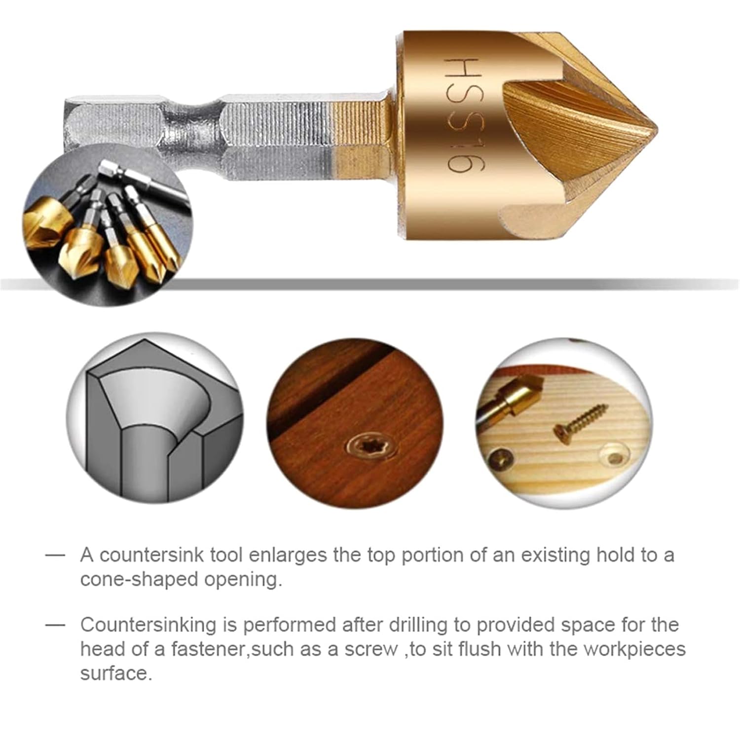 6pcs 6/8/9/12/16/19mm Hss Countersink Boring Drill Bit Set for Wood Metal Quick Change Drill Bit Tool Hex Chamfer Drill Tool Set