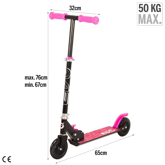 Foto 4 de 7 de ColorBaby EVO Patinete 2 Ruedas Plegable, Color Rosa, Manillar Ajustable 3 Alturas, Freno Trasero, ABEC-5