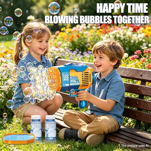 Fulercni Upgraded 132 Holes Bubble Machine Gun,Bazooka Bubble Machine,Rocket Bubble Gun Bubble Machine,Summer Toys Bubble Blaster Maker for Kids, Wedding, Birthday Gift (Light Blue) by Fulercni - Image 5