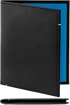 Leather Passport Holder for Men & Women Genuine Leather RFID Travel Wallet Slim Handmade Passport Cover with Card Slots & Document Pockets Bicolor Black & Blue Design
