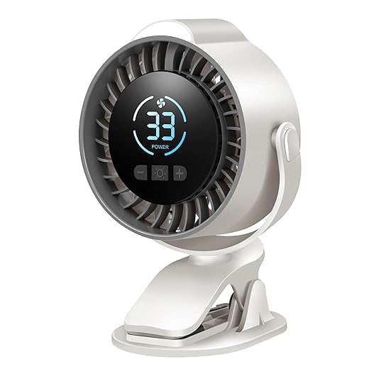 Clip On Rechargeable Fan with LED Night Light 100-Speed (Need Long Press), 720° Universal Adjustment, Protable Fan Quiet Clamp Base 12H Battery, 7 Blades for Desk Dorm Outdoor Camping