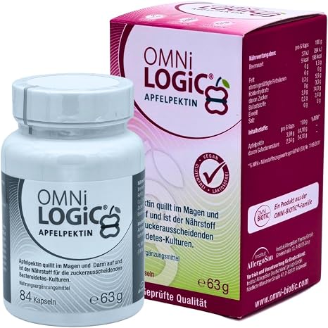 OMNi-LOGiC Apfelpektin 1x 84 Kapseln I Quillt im Magen und Darm auf I wertvolle Ballaststoffe für Darmbakterien I für eine gesunde Darmflora und Verdauung I Spar-Set plus Pharma Perle give-away