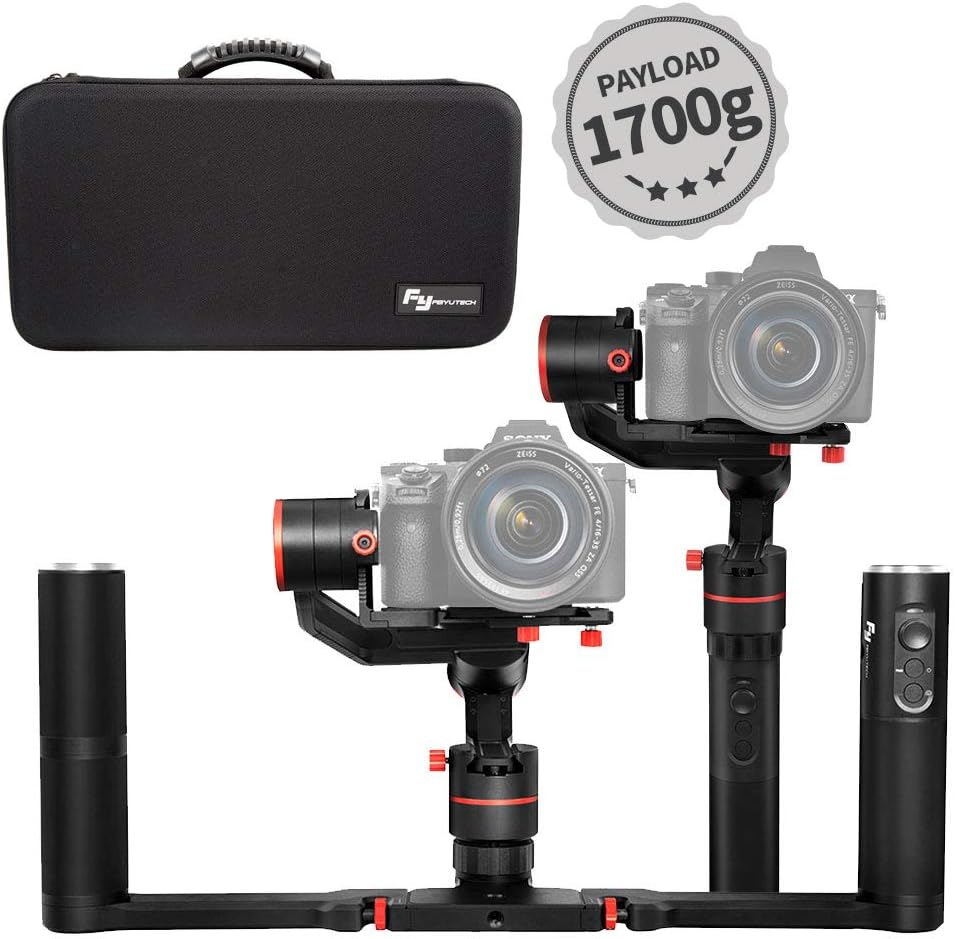 FeiyuTech A1000 Kit 3-Axis Dual Handheld Gimbal Stabilizer, Fits DSLR/Mirrorless/GoPro/Smartphone, 1.7kg Payload, 45 Elevation, Black, USB Connector