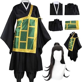 Lmetsky Men Costume Outfit Kimono Uniform Black Full Set Halloween Men