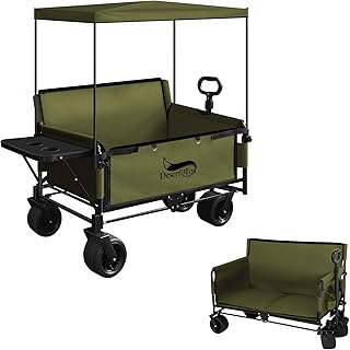 DesertFox キャリーワゴン キャリーカート 【10CM極太タイヤ·ブレーキ付】【特許出願】日よけテント付き 折りたたみ式物置台付き 静音 耐荷重200kg 3WAY 大容量 キャンプ 椅子 子供用ソファ コンパクト 折り畳み ワンタッチ収束型 キャンプ キャリー レジャー 運動会 BBQ 荷物運び 引っ越し yyl-zf (緑)